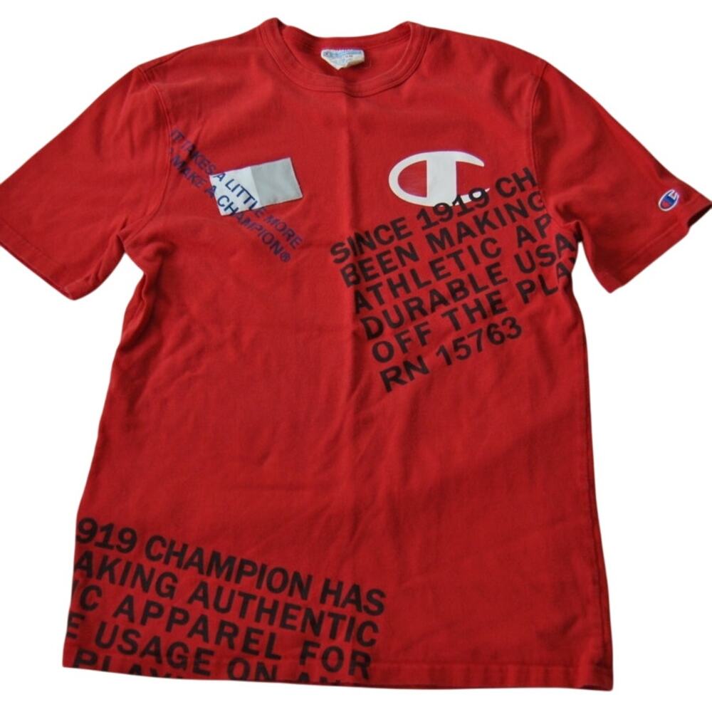 Vintage Champion Heritage All Over Print Script Logo SS Shirt Medium